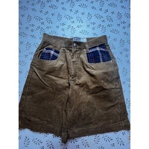 Vintage Palmettos Tan Corduroy Shorts Plaid Pocket  High Waist Size 9 28"w 80s